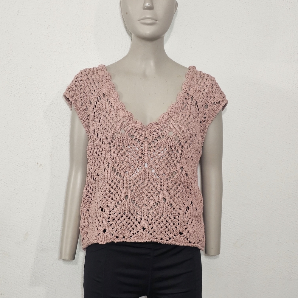 Free People Pink Crochet Blouse Sz L - Picture 3 of 9